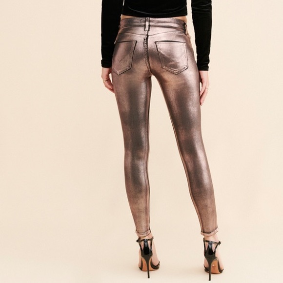 💖HUDSON METALLIC COATED NICO SKINNY JEANS ROSE GOLD 33💖 - Picture 2 of 11